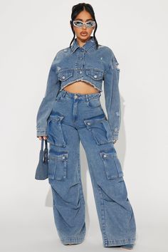 Just Between Us Denim Pant Set - Blue | Fashion Nova, Matching Sets | Fashion Nova