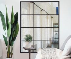 A grid-like black metal frame gives the Racine Windowpane Mirror a distinct look, further enhanced by an antiqued, industrial-inspired finish. Modern Bathroom Vanity Mirror, Rustic Mirror Frame, Windowpane Mirror, Zimmer Diy, Mirror Wall Living Room, Wall Colour, Mirror Design Wall, Entryway Bathroom, Window Styles