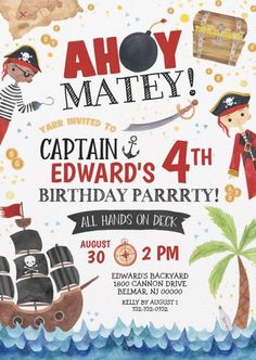 this is an image of a birthday party with pirate characters on the front and back