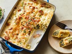 a casserole dish with broccoli and cheese