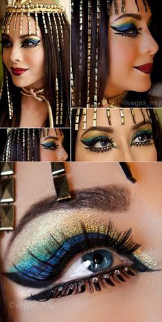 Sugarpill Cosmetics: Vegas_Nay looks radiant as Cleopatra! She used Goldilux and Darling eyeshadows, topped off with Charlotte and Spark false eyelashes. Amazing! Cleopatra Make-up, Cleopatra Makeup, Costumes Scary, Egyptian Makeup, Amazing Costumes