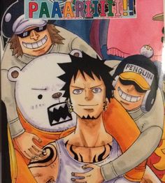 an anime book with the characters from one piece and another character in front of it