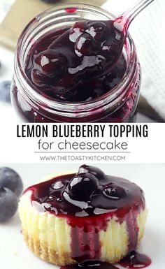 lemon blueberry topping for cheesecake in a jar