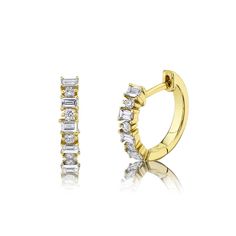 14K Gold Baguette Round Diamond Huggie Earrings 0.42 CT Natural Model Number: SDL55009030WY Mens Diamond Jewelry, Contemporary Fine Jewelry, Gemstone Diamond Ring, Diamond Huggie Earrings, Diamond Huggies, Diamond Fashion Rings, Diamond Bangles Bracelet, Studded Necklace, Men Diamond Ring