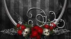 an artistic photo with roses and skulls on it