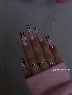 Pink French Nails, Black Acrylic Nails, Tie Dye Nails, Fancy Nails Designs, Edgy Nails, Bling Acrylic Nails, Nail Forms