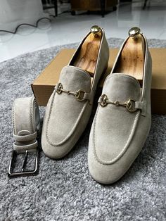 Handmade men light gray suede leather moccasin shoes, bit loafers, slip ons Best Loafers, Shoes Editorial, Beige Loafers, Official Shoes, Gents Shoes, Russian Hat, Mens Loafers, Bit Loafers, Leather Product