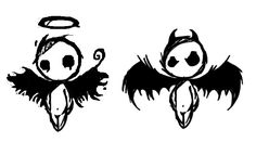 two black and white drawings of bats