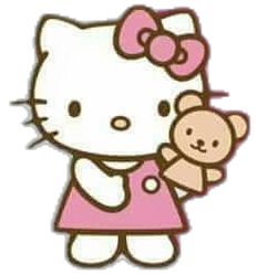 a hello kitty holding a teddy bear in her arms