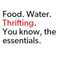 the words food water thrifting you know, the essentials are in red