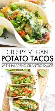 crispy vegan potato tacos with jalapeno cilantro sauce