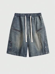 Azul  Collar  Mezclilla Liso Bermuda Embellished No-Elástico Denim Men, Shorts Summer, Washed Denim, Metal Zipper, Mens Denim, Summer Shorts, Men Clothing, Denim Wash