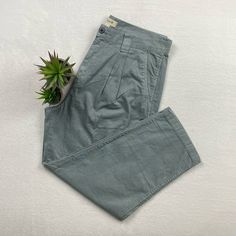 . Size = 32 (High Waist, Wide Tapered Leg) . Measurement = Approximate Flat Lay Waist 35in, Length 40in, Inseam 27.5in . Color = Light Pastel Sea Foam Green (Garment Dyed Gives It A Worn In Look) . Brand = Madewell . Material = 81% Cotton 19% Viscose, Made In Vietnam . Condition = Tried On But Never Used, Still In Excellent New With Tag Condition! Wide Leg Workwear Bottoms, Cotton Washed Bottoms For Workwear, Relaxed Fit Washed Blue Cotton Pants, Washed Cotton Bottoms For Workwear, Relaxed Fit Washed Pants For Work, Washed Cotton Cropped Leg Pants, Summer Washed Workwear Bottoms, Cropped Leg Washed Cotton Pants, Washed Cotton Pants With Cropped Legs