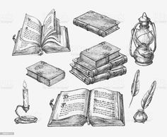 an image of books and writing instruments