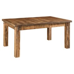 a wooden table sitting on top of a white floor