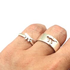 Dinosaur Rings, Dinosaur Ring, Jewelry Matching, Treat Her Right, Matching Couple Rings, Spiral Jewelry, Moon And Star Ring