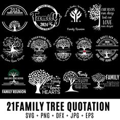 the family tree logo is shown in black and white, with different designs on it