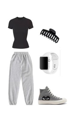 Outfit styled with grey joggers, basic fitted black tee and grey heart converse with black clip 🖤 Cute Outfits Converse, Outfits With All Black Converse, Joggers And Converse, Outfits To Wear With Black Sweatpants, Outfit Ideas Black Converse, Dark Grey Joggers Outfit Women, Grey Top Outfit Ideas, Outfit Ideas Joggers