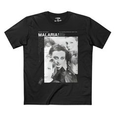 Experimental. Electronic. Certifiably Post-Punk. German band Malaria! has a sound like no other. Share the love of interesting music with this rugged and comfy graphic punk tshirt! Quick hits: High-quality silkscreen print 100% Cotton Heavy fabric (5.3 oz/yd²) Regular fit, Pre-Shrunk Cozy as they come Sizing Guide:                Width, in.               Length, in. S             18.5                       28.0 M            20.5                       29.5 L             22.0 Punk Graphic Print T-shirt For Festivals, Punk Band T Shirt, Black Punk T-shirt With Character Print, Black Punk T-shirt With Front Print, Punk Tshirt, Black Punk T-shirt With Slogan, Silkscreen Print, Punk Bands, Silk Screen Printing