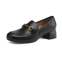 Shop Black Genuine Leather Chunky Heel Loafer Shoes Round Toe Work Office Shoes color Black for Anniversary, Formal Event, School, Work with worldwide Free shipping & Free return. Black Loafers With Buckle Closure And Round Toe, Black Synthetic Round Toe Loafers, Formal Black Goodyear Welted Loafers, Black Goodyear Welted Formal Loafers, Black Leather-lined Round Toe Loafers, Blue Satin Heels, Navy Blue Wedding Shoes, Zebra Print Shoes, Royal Blue Wedding Shoes