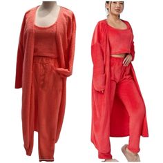 New, Never Worn 3 Piece Pajama Lounge Set Crop Top, Pants, And Robe Soft And Cozy Color Is Like An Orange Pinkish Color As Shown In Pictures Available In Small, Medium, Large And Xlarge ***Measurements Shown For Small*** 35% Cotton 65% Polyester Pajama Lounge, Lounge Pajamas, Lounge Set, Lounge Sets, Sleepwear Women, Women's Intimates, Pajama Set, 3 Piece, Pink And Orange