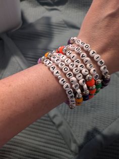 These awesome bracelets include the words or phrases: Good Times, Good Vibes, Hippy, Lullabies, Memories, and Stay Hydrated. They are made from plastic beads and .7mm stretch cord, and should comfortably fit wrists up to 8" around. If your wrists are larger, just send me a message, and we can work something out :) Cheap Personalized Beaded Bracelets For Rave, Rave Bracelets, Stay Hydrated, Plastic Beads, Bracelet Set, Arm Band, Good Vibes, Good Times, 20 Cm