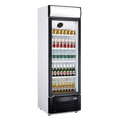 an image of a beverage cooler with drinks in it