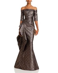 Teri Jon by Rickie Freeman Jacquard Off The Shoulder Gown Jacquard Gown, Teri Jon, Fashion Institute, One Shoulder Gown, Floral Jacquard, Asymmetrical Skirt, Mother Of The Groom, Elbow Length Sleeve, Special Occasion Dresses