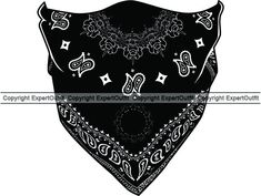 a black bandana with white designs on it