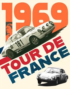 an advertisement for a tour de france with two cars