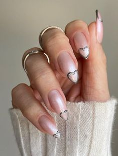 silver heart nail tips valentines nail design Mom Nails, Simple Nails Design, Birthday Nail Designs, Valentines Nail, 2024 Nails, Girl Nails, Nude Nail Designs, Heart Nail