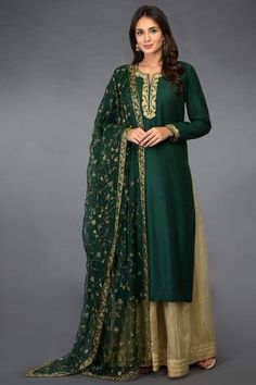 Shop for Talking Threads Gold Tussar Silk Kurta Set for Women Online at Aza Fashions Sequin Sharara, Hand Embroidered Dupatta, Indian States, Desi Wear, Pakistani Fashion Party Wear, Sharara Suit, Indian Bridal Wear, Indian Bridal Fashion, Embroidered Dupatta