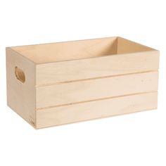 a wooden box with holes in it on a white background