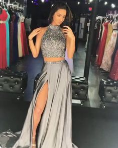 Dress Makeover, Sparkle Prom Dress, 2 Piece Prom Dress, Champagne Prom Dress, Split Prom Dresses, Beaded Formal Dress, Piece Prom Dress, فستان سهرة, Prom Party