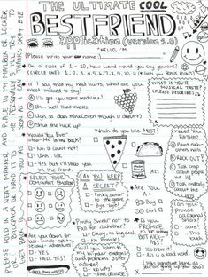 the best friend poster is shown in this handwritten notepad with doodles on it