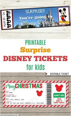 printable disney tickets for kids with mickey mouse on them and the disneyland christmas ticket