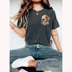 Floral Skull Shirt, Flower Skull TShirt, Gobblincore Boho Graphic Tee, Bloom Skull Fall Halloween Shirt, Oversized Witchy Botanical Skeleton Botanical Skeleton, Witchy Botanical, Western Gothic, Ghost Gifts, Pumpkin Ghost, Scary Pumpkin, Skull Shirt, Floral Skull, Flower Skull