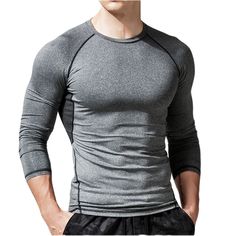 Men's Fitness Quick Drying Compression Long Sleeve Tees Compression Long Sleeve, Compression Clothing, Sports Fit, Men’s Fitness, Mens Casual T Shirts, Men's Fitness, Fall Fabric, Long Sleeve Casual, Men's Style