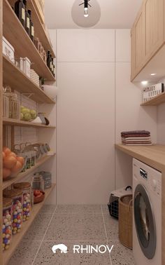 the laundry room is clean and ready to be used as a storage area for various items