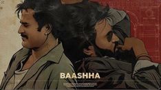 two men sitting next to each other in front of a red and white background with the words baasha written on it