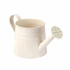 a white watering can with a handle on the side and a spigot attached to it