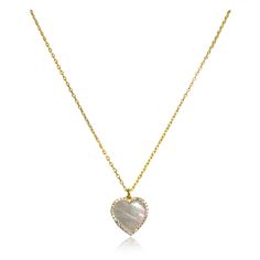 Shimmering mother-of-pearl inlay exudes a tranquil style straight from the sea, making our Everly Necklace perfect for wearing or gifting as a keepsake. Sparkling round brilliant cut cubic zirconia around the mother of pearl add elegance, all set on a delicate cable chain. Created in gold plated stainless steel, this heart pendant is perfect for wearing any time for a pick-me-up. Metal Type: 925 Sterling SilverMetal Plating: Gold PlatedStone: ZirconLength: 16" to 18" Pearl Inlay, Cable Chain, Round Brilliant, Heart Pendant, Types Of Metal, Mother Of Pearl, Sale Items, The Sea, Metallic Silver