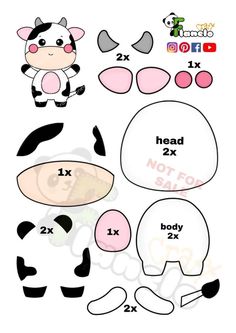 the instructions for how to make a cow paper doll with different shapes and sizes, including one