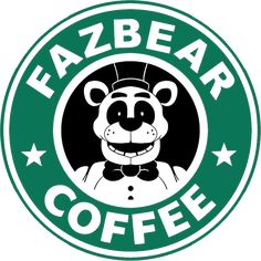 the logo for fazbear coffee, with a panda bear in it's head