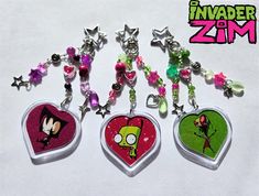 Invader Zim inspired keychains  Show everyone how great your sense of style is witht those of a kind pieces! You can wear them on your bag, backpack or wherever you like ♡ Made of glass and acrylic beads ✧ IMPORTANT: The picture "boxes" might have micro scratches on them due to the transportation. It's not noticable while wearing the keychain. Invader Zim Keychain, Aesthetic 00s, Alternative Y2k, Scene Core, Picture Boxes, Beaded Keychain, Keychain Charm, Scene Fashion, Scene Emo