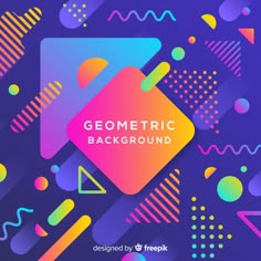 geometric background with colorful shapes and lines on the purple background, suitable to use in any type