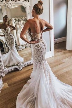 Gorgeous Strapless Tulle Mermaid Long Wedding Dress - Wedding Dresses Strapless Wedding Dresses, Wedding Dresses With Lace, Dresses With Lace, Mermaid Sweetheart, White Bridal Dresses, Mermaid Wedding Dresses, Burgundy Prom Dress, Sweetheart Wedding Dress, Wedding Dresses Strapless