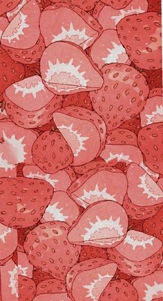 a bunch of strawberries with white spots on them are shown in red and pink