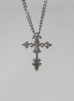 Fleur Style Cross Necklace Stainless Steel Chain and Pendant 17" in Length with Extender *Different chain length may be available upon request