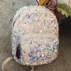 Small Backpack With Sequins. Beautiful Fully Lined. Cute White Backpack With Adjustable Strap, Cute White Backpack With Zipper Closure, White Backpack With Zipper For Back To School, White Backpack With Zipper Closure For Back To School, White Backpack For Back To School With Zipper, Magic Bag, Converse Run Star Hike, Camo Backpack, Converse Run Star